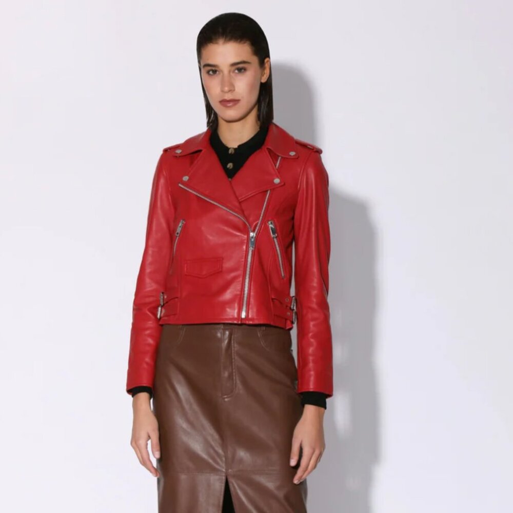 NEW Walter Baker Red Leather Moto Jacket